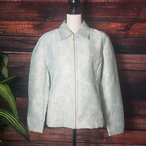Drapers & Damons Petites Womens Size PXL Full Zip Jacket Light Blue Gold Floral - Picture 3 of 9